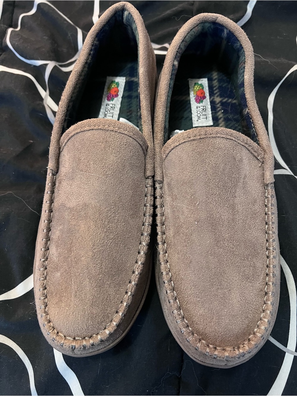 Fruit of the Loom Men's Taupe Suede Slip-On Loafers Slippers